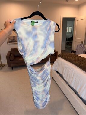 Zara Pastel Tie-Dye Crewneck Dress in Blue, Purple, Cream
